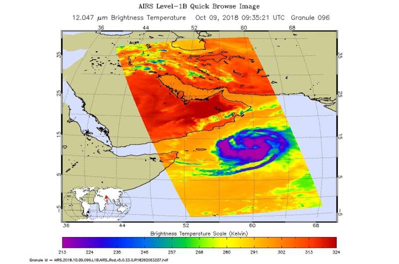A NASA infrared view at Arabian Sea's Tropical Cyclone Luban