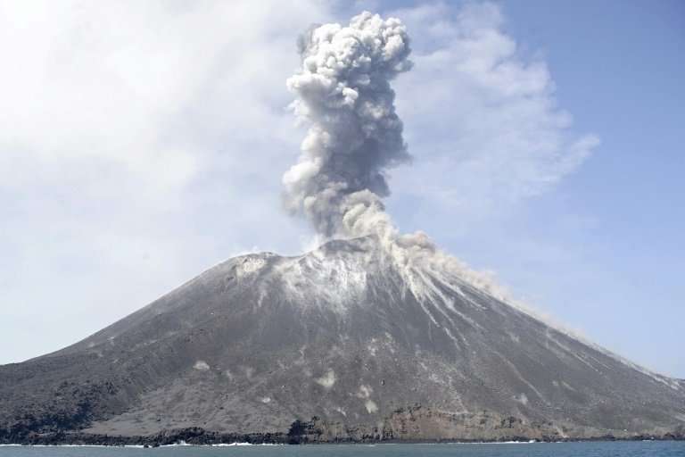An eruption by the Anak Krakatau volcano, pictured in July, triggered the deadly tsunami that struck Indonesia