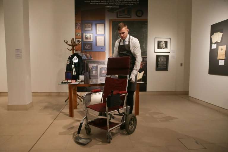 Another auction highlight is a red leather wheelchair which Hawking used from the late 1980s to the mid 1990s, driving himself u