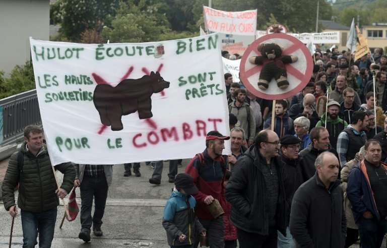 A protest by shepherds in Pau, southwest France, this year against the reintroduction of bears in the Pyrenees mountains