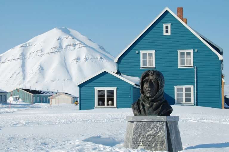 A statue of  Norwegian polar explorer Roald Amundsen whose iconic ship the Maud returned home on Monday 100 years after setting 