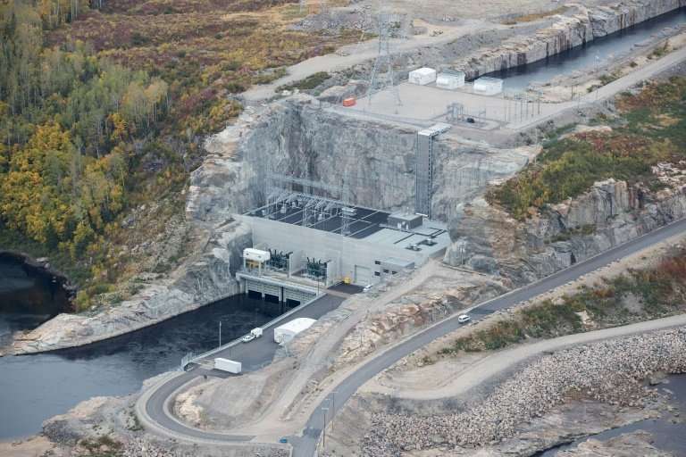 A view of Hydro-Quebec's Romaine 1 dam floor in Canada—the huge construction project, ongoing for a decade, is nearing completio