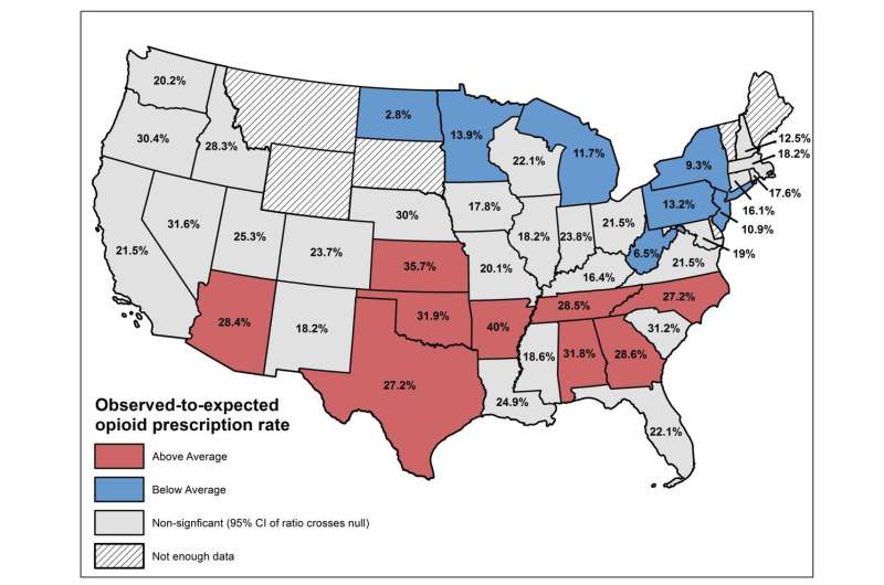 Chance of being prescribed opioids for minor injury differs dramatically by where you live