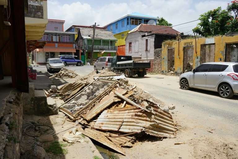 Debris awaits collection in Dominica's capital, Roseau