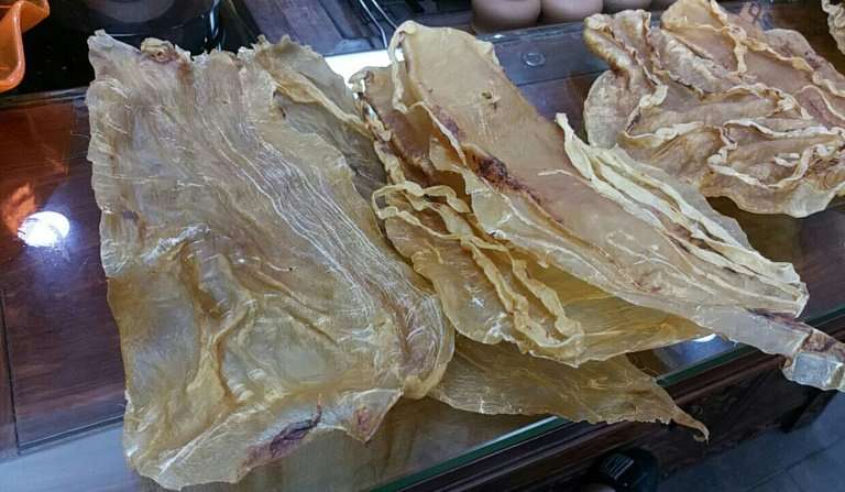 Dried swim bladders of the totoaba fish, which despite an international trade ban can still be found at a traditional medicine s