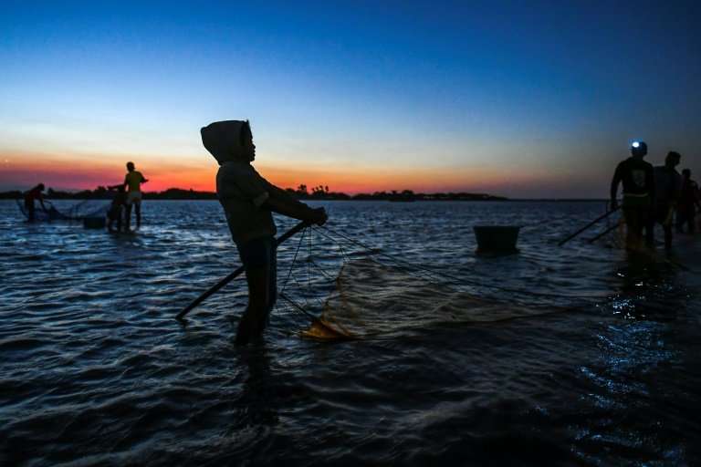 Fishing for shrimps at the Navio Quebrado lagoon in northern Colombia has gotten harder as pollution and climate change have red