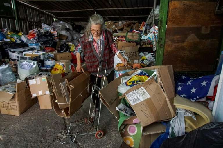 Former secretary Penka, 63, gets by collecting nylon and cardboard and handing it over to her local recycling depot in return fo