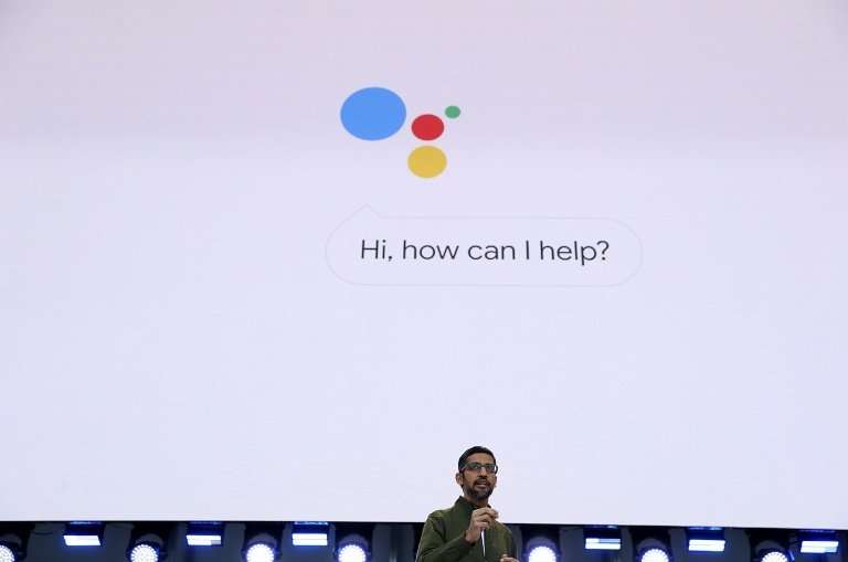 Google CEO Sundar Pichai delivers the keynote address at the Google I/O 2018 Conference at Shoreline Amphitheater on May 8, 2018