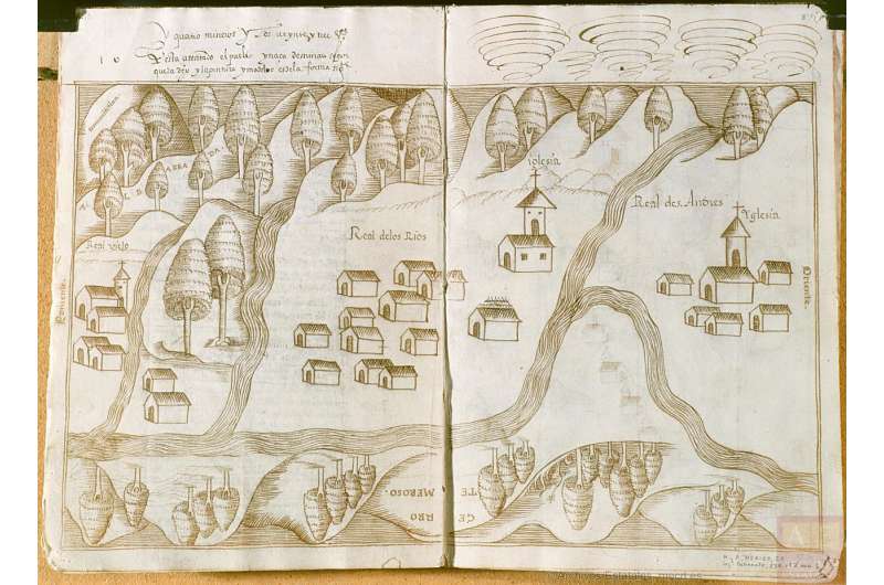 Hand-drawn maps imitating the printed maps in the 1st days of Hispano-American cartography