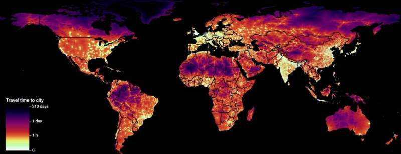 How far to the nearest city? Global map of travel time to cities published
