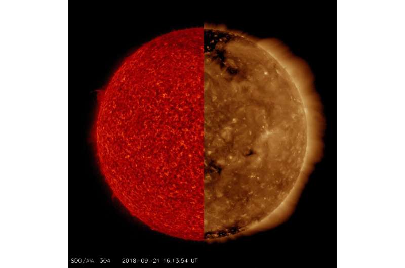 Image: The sun—two wavelengths, two different images