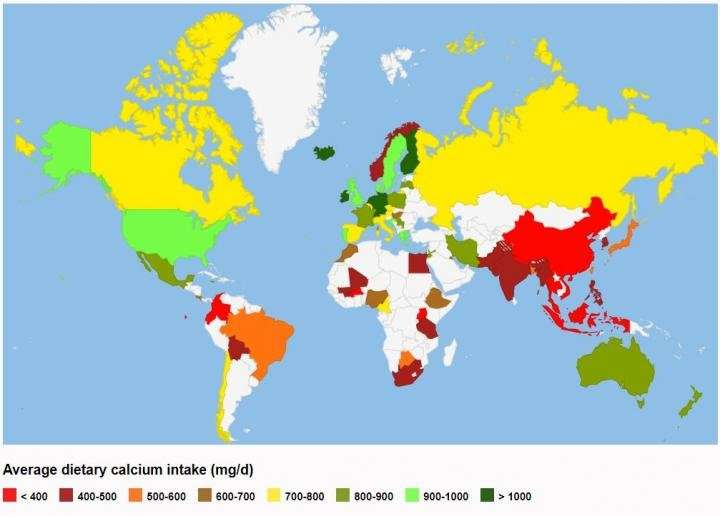 In many countries, bone health may be at risk due to low calcium intake