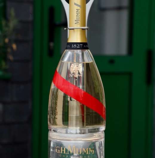 In space, the two-chamber Mumm bottles will eject spheres of champagne foam which can be scooped up in specially made glasses