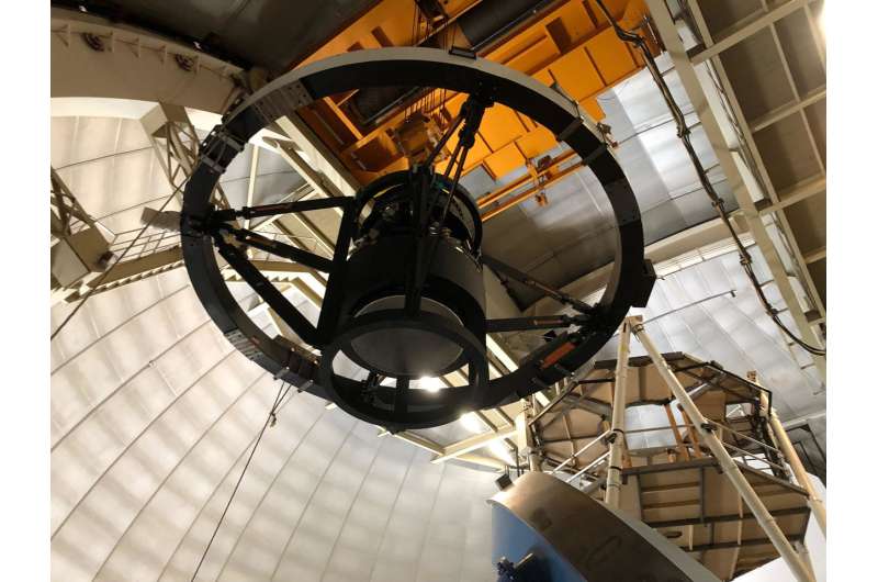 Key components of the Dark Energy Spectroscopic Instrument are installed atop the Mayall Telescope