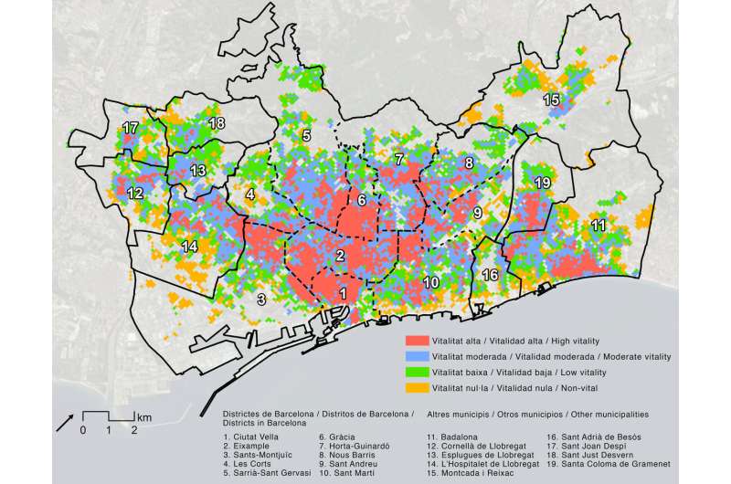 Mapping the urban vitality of Barcelona