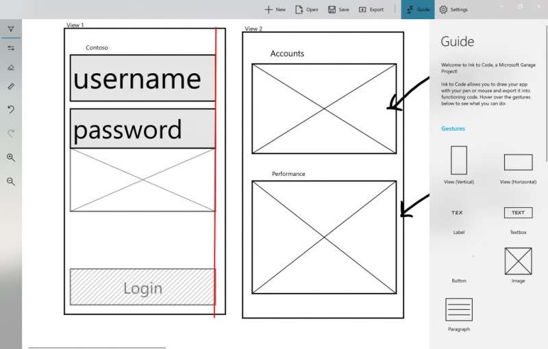 Microsoft Garage project Ink to Code works on sketched ideas
