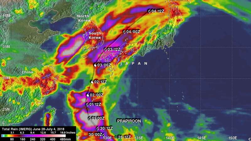 NASA added up Typhoon Prapiroon's rainfall