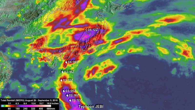 NASA adds up heavy rains from Typhoon Jebi