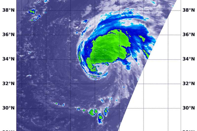 NASA finds bulk of Tropical Storm Leslie's storms northwest of center