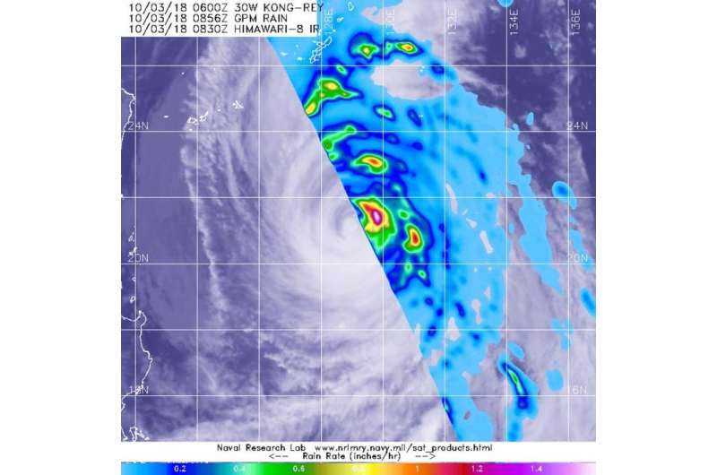 NASA gets a look at the rainfall rates within Typhoon Kong-Rey