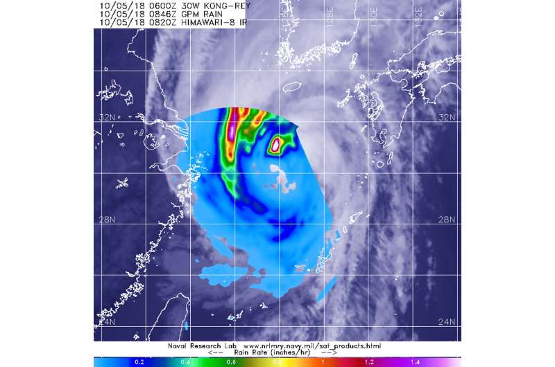 NASA investigates Tropical Storm Kong-Rey's rainfall rates
