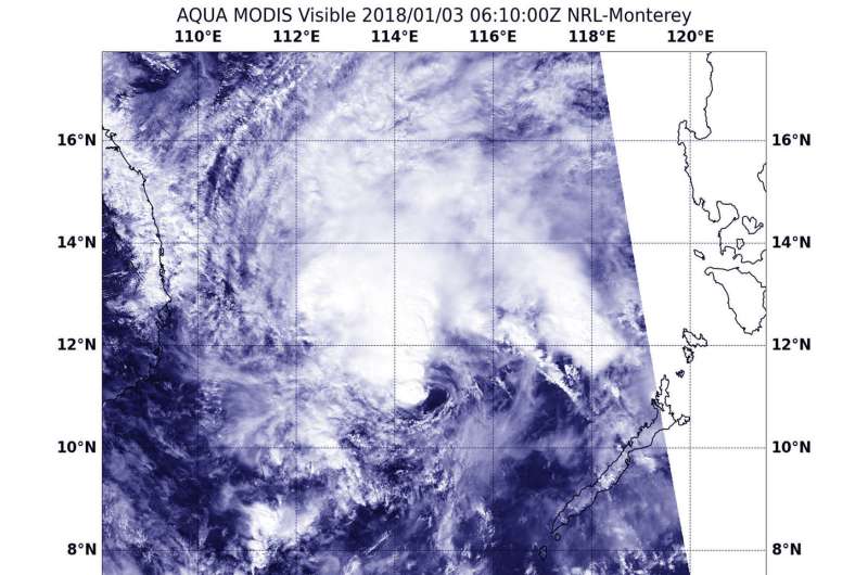 NASA's Aqua satellite sees Tropical Depression Bolaven battling wind shear