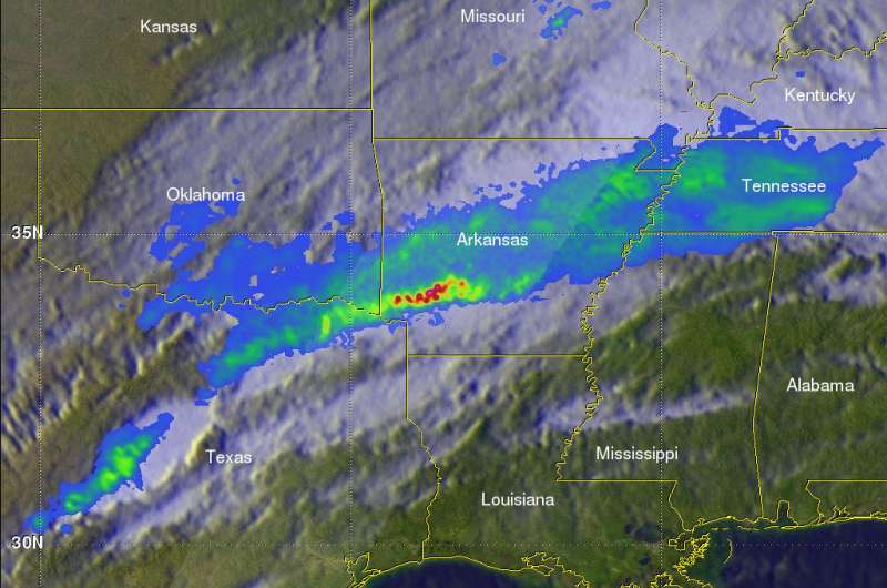 NASA's GPM observes Arkansas and Tennessee flooding downpours