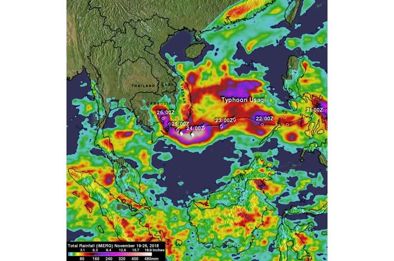 NASA's IMERG analyzed Tropical Storm Usagi's rainfall