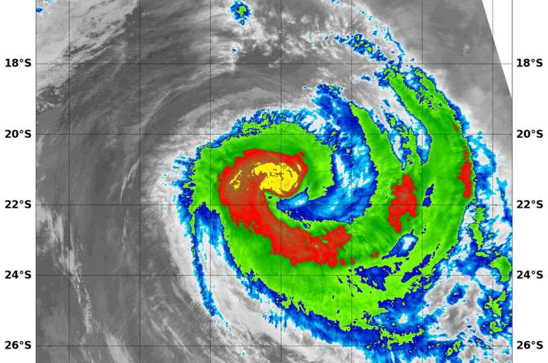 NASA tracks a weaker comma-shaped Tropical Cyclone Marcus