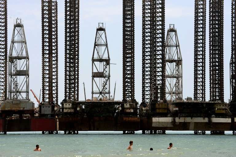 Offshore oil rigs in Baku, the capital of Azerbaijan