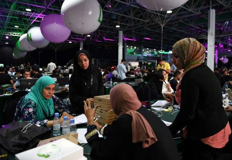 Participants compete in Saudi Arabia's first ever hackathon on August 1, 2018 ahead of this year's hajj pilgrimage