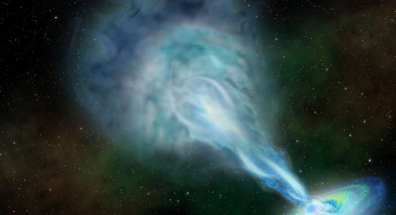 Plasma-spewing quasar shines light on universe's youth, early galaxy formation