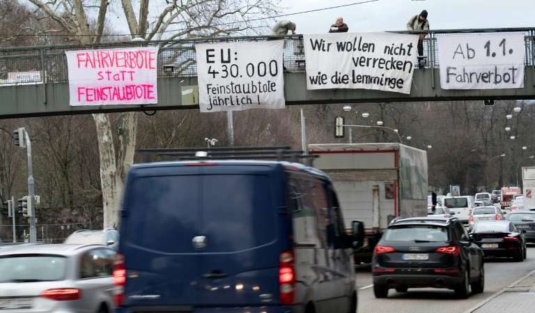 Protesters in Stuttgart set up banners against particle pollution