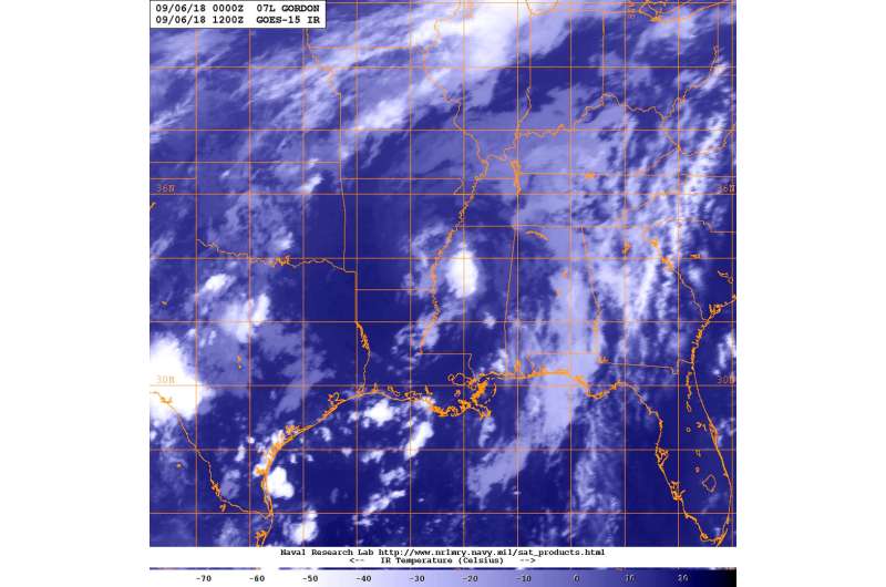 Satellites tracking the rainfall from Tropical Depression Gordon