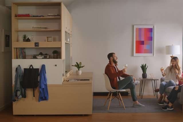 Smart furniture transforms spaces in tiny apartments into bedrooms, work spaces, or closets