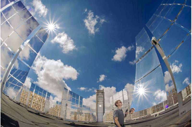 Solar tower exposes materials to intense heat to test thermal response