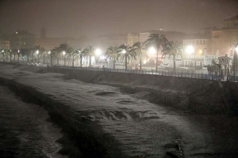 The beach on the Mediterranean city of Nice was covered by snow.