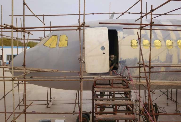 The full-scale replica of the Airbus A320 built by farmer Zhu Yue is now nearly finished