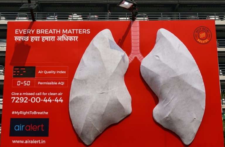 The 'lungs' were white-coloured when they were installed on November 3 outside a hospital in the city