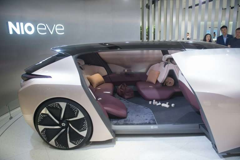 The Nio Eve concept car is displayed during the Beijing Auto Show