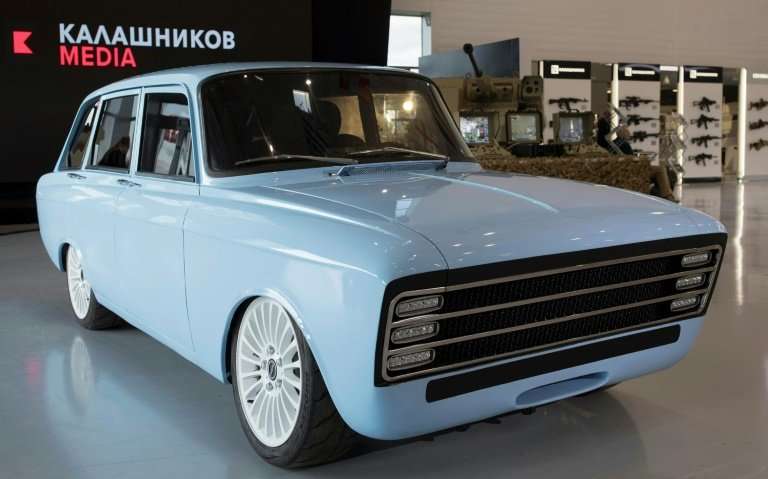 The prototype electric car, called the CV-1, produced by Russian arms maker Kalashnikov, which is seeking to diversify