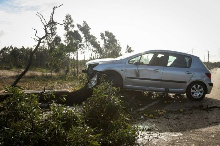 The region around capital Lisbon and the centre of the country at Coimbra and Leiria were worst hit with trees uprooted, cars an