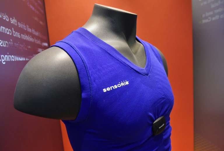 The Sensoria sleeveless T-shirt with heart rate monitor is seen during CES 2018