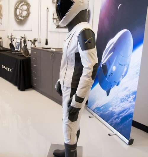 The SpaceX spacesuit to be worn by NASA astronauts when they travel to the International Space Station aboard the SpaceX Crew Dr