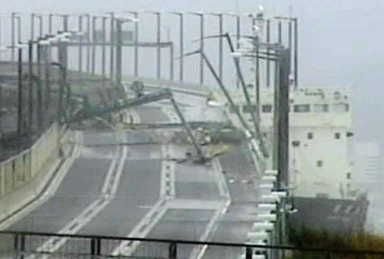The tanker colliding with a bridge during a typhoon became an iconic image