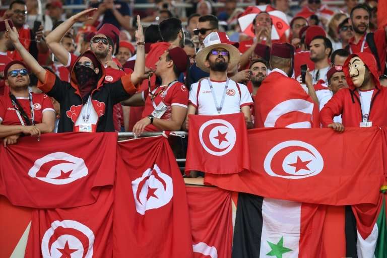 Tunisia fans cheer during a match against Belgium at the Spartak Stadium in Moscow, but some supporters back home in Africa were