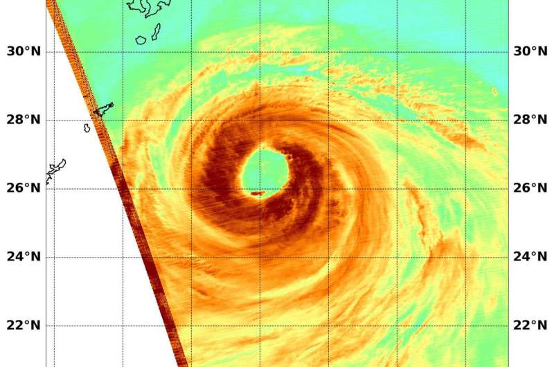 Typhoon Soulik's large eye wide open on NASA satellite imagery