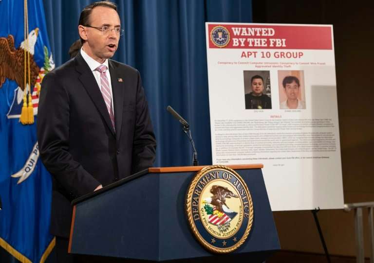 US Deputy Attorney General Rod Rosenstein said the indictment of the two Chinese hackers was meant to rebuff &quot;China's econo