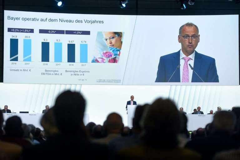 Werner Baumann, chairman of German pharmaceutical and chemicals giant Bayer tells the company's annual general meeting that the 