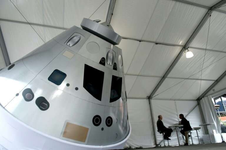 A lifesize model of the Orion capsule at the 35th Space Symposium in Colorado Springs